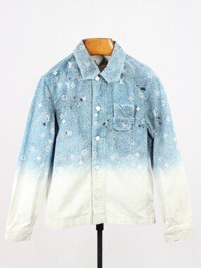 LOUIS VUITTON AW2020 Snowfall Gradient Ombre Logo Denim Overshirt, Size M